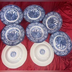 Liberty Blue rimmed soup bowls (8)